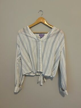 Blue Striped Tie-Front Button Shirt